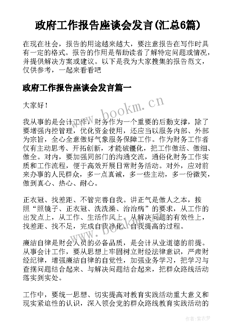 政府工作报告座谈会发言(汇总6篇)