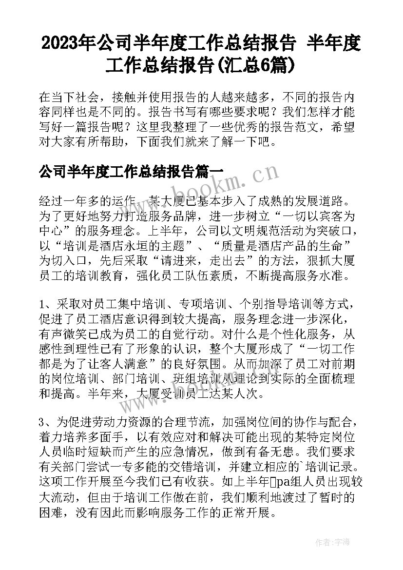 2023年公司半年度工作总结报告 半年度工作总结报告(汇总6篇)