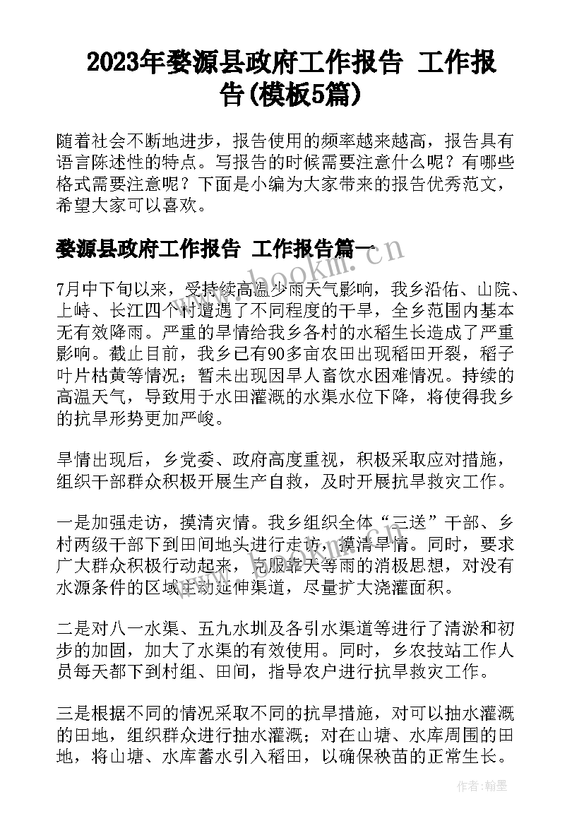 2023年婺源县政府工作报告 工作报告(模板5篇)