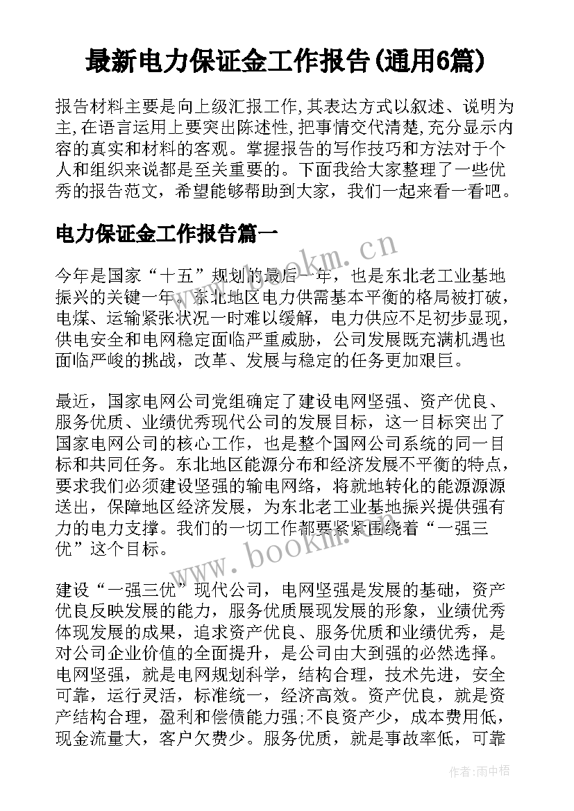 最新电力保证金工作报告(通用6篇)