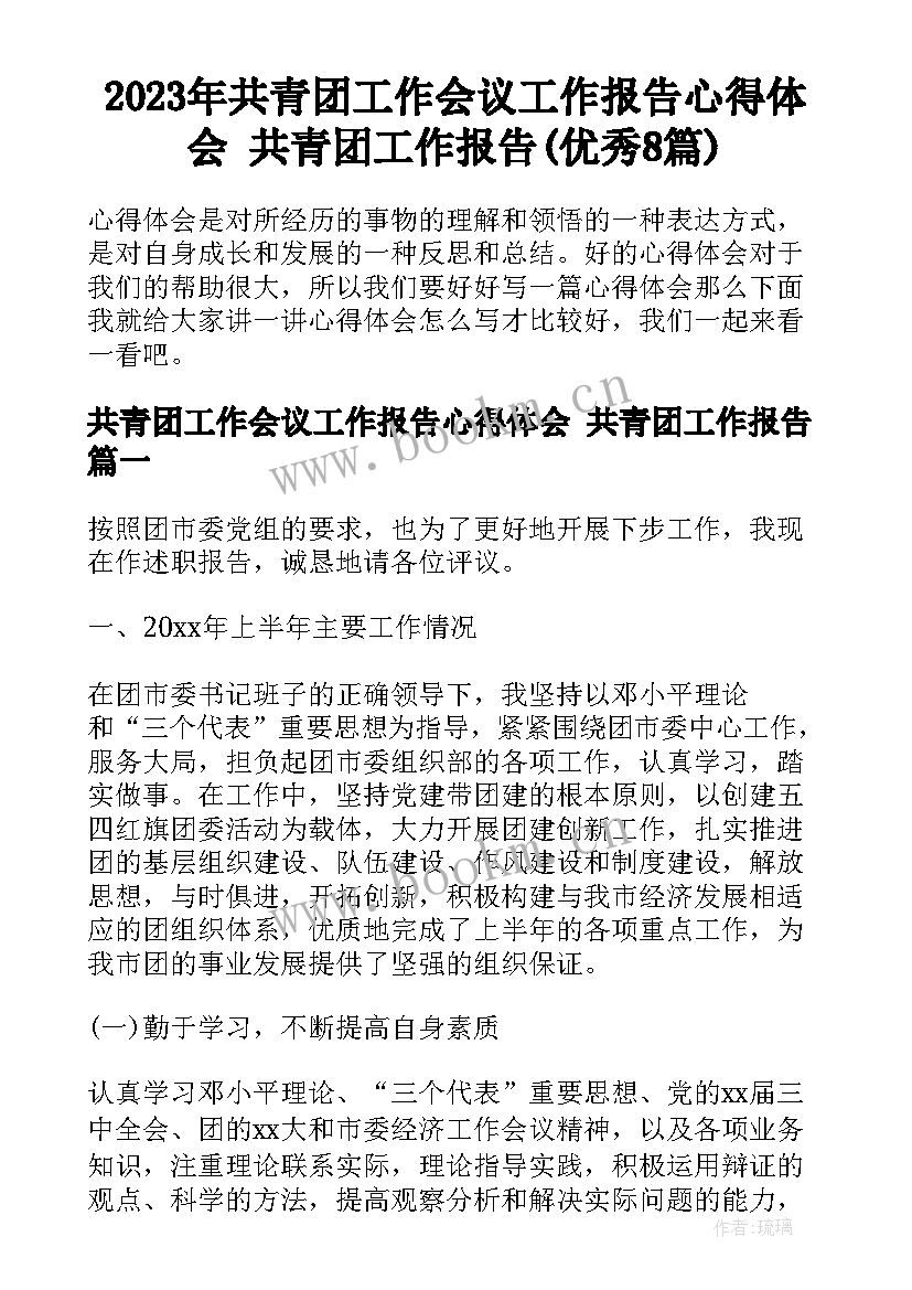 2023年共青团工作会议工作报告心得体会 共青团工作报告(优秀8篇)