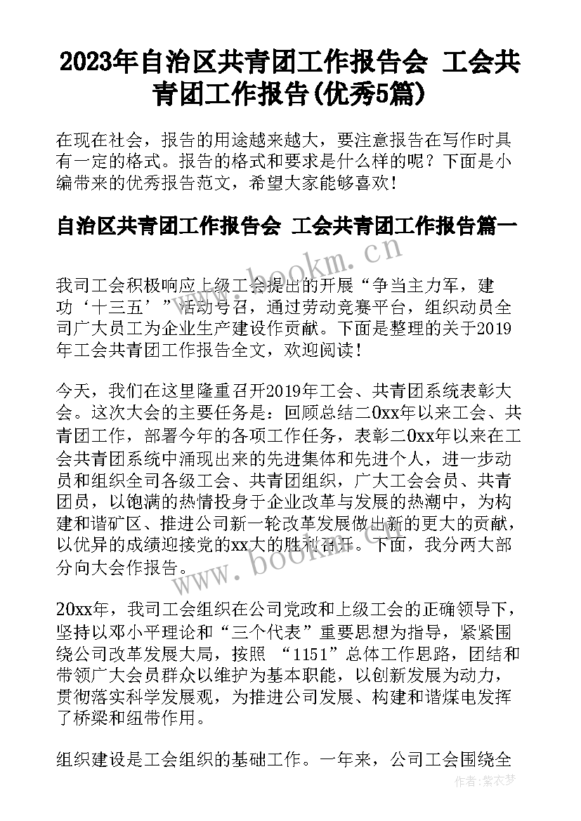 2023年自治区共青团工作报告会 工会共青团工作报告(优秀5篇)