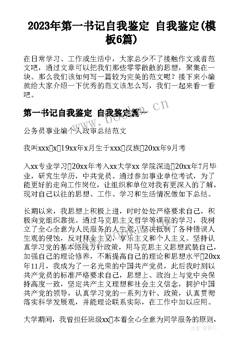 2023年第一书记自我鉴定 自我鉴定(模板6篇)