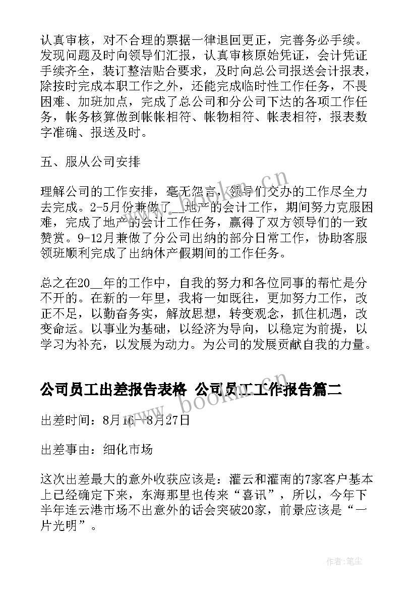 2023年公司员工出差报告表格 公司员工工作报告(精选5篇)