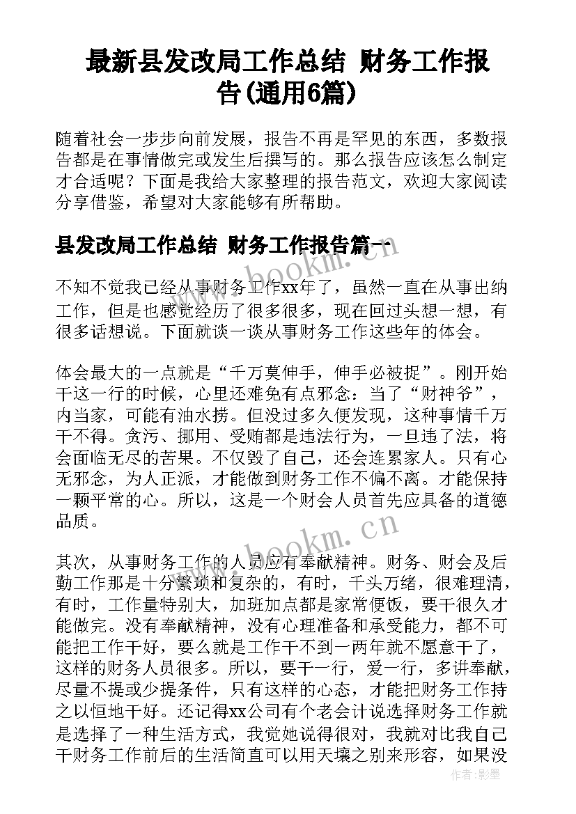 最新县发改局工作总结 财务工作报告(通用6篇)