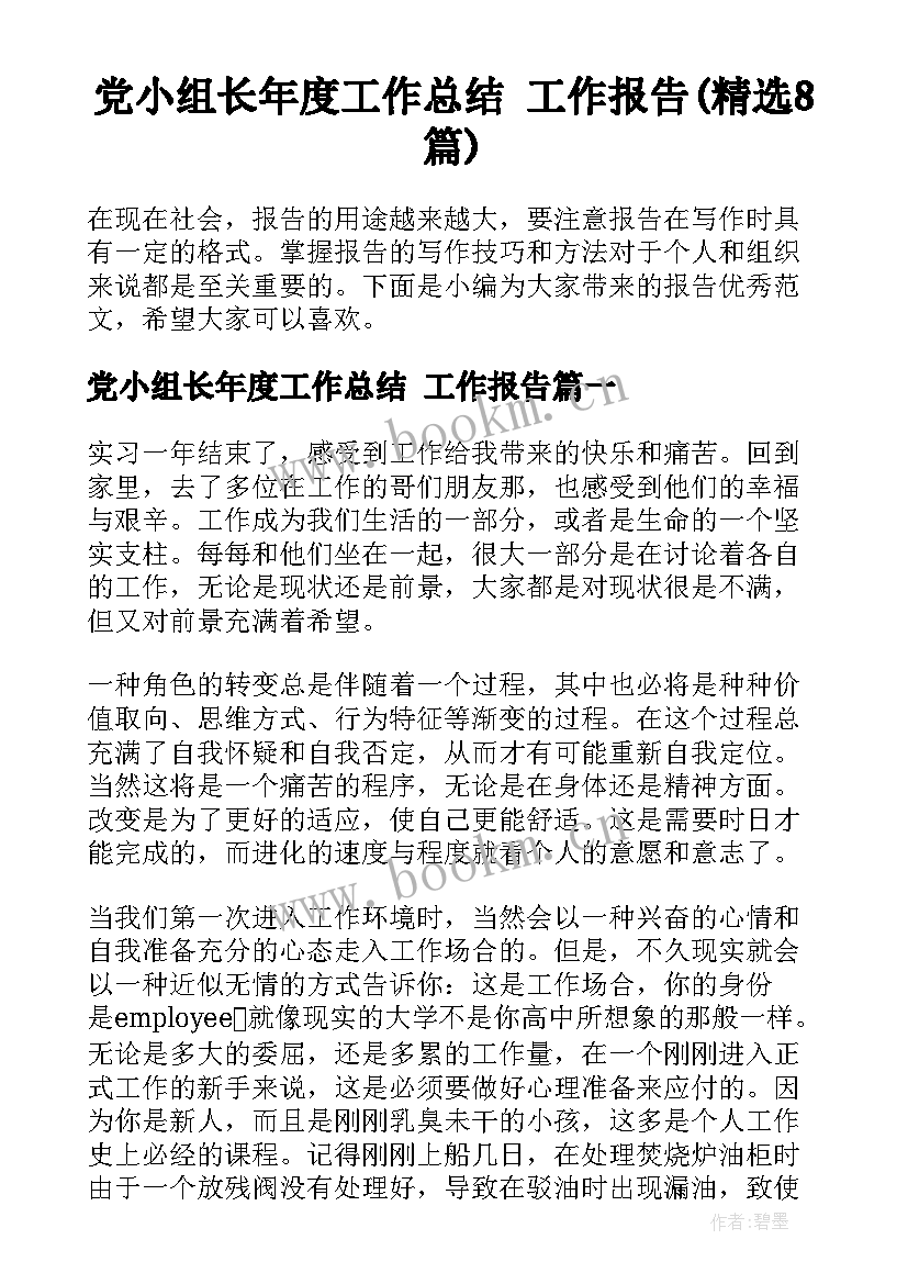 党小组长年度工作总结 工作报告(精选8篇)