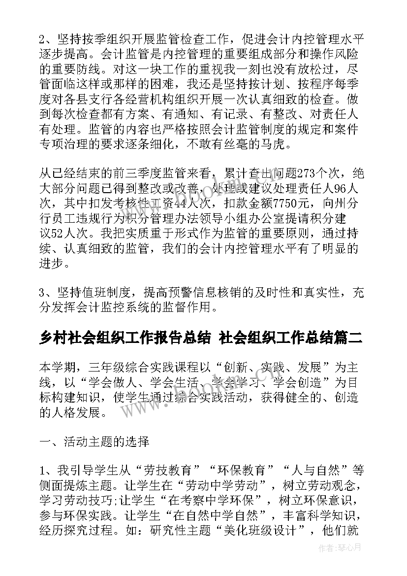 2023年乡村社会组织工作报告总结 社会组织工作总结(模板7篇)