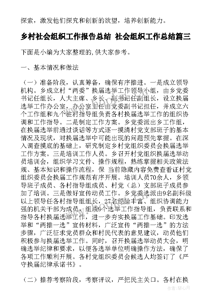 2023年乡村社会组织工作报告总结 社会组织工作总结(模板7篇)