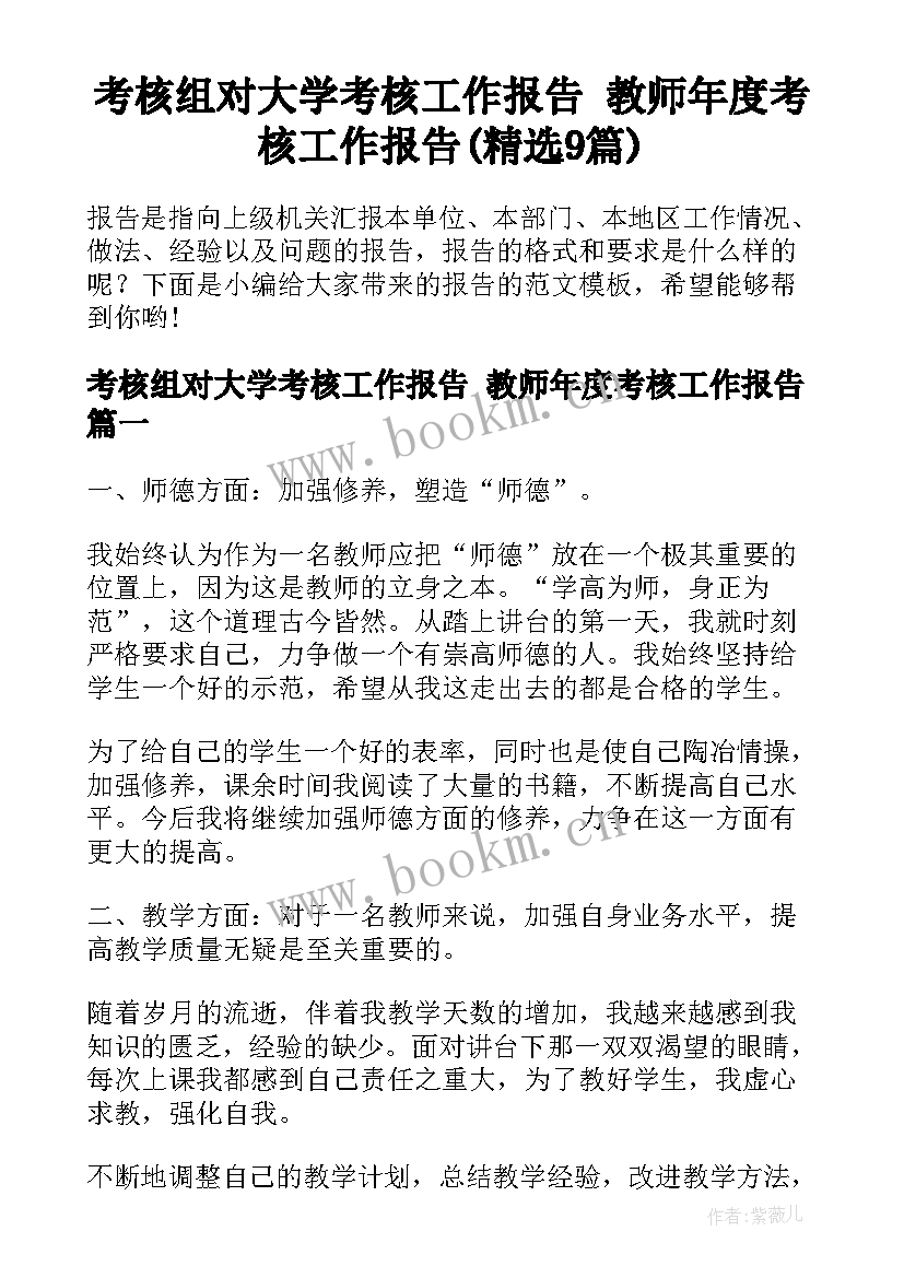 考核组对大学考核工作报告 教师年度考核工作报告(精选9篇)