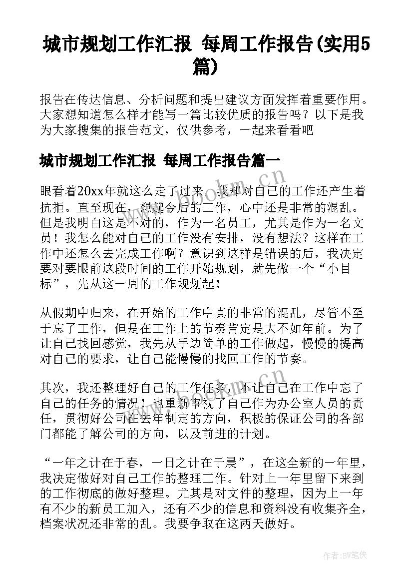 城市规划工作汇报 每周工作报告(实用5篇)