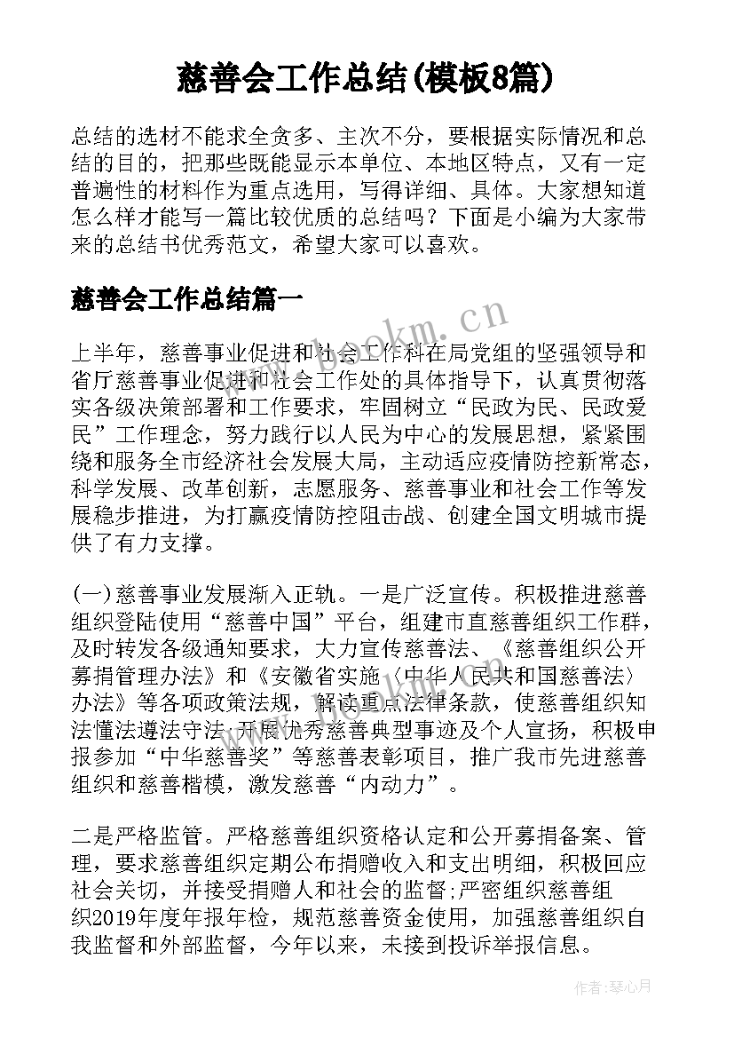 慈善会工作总结(模板8篇)