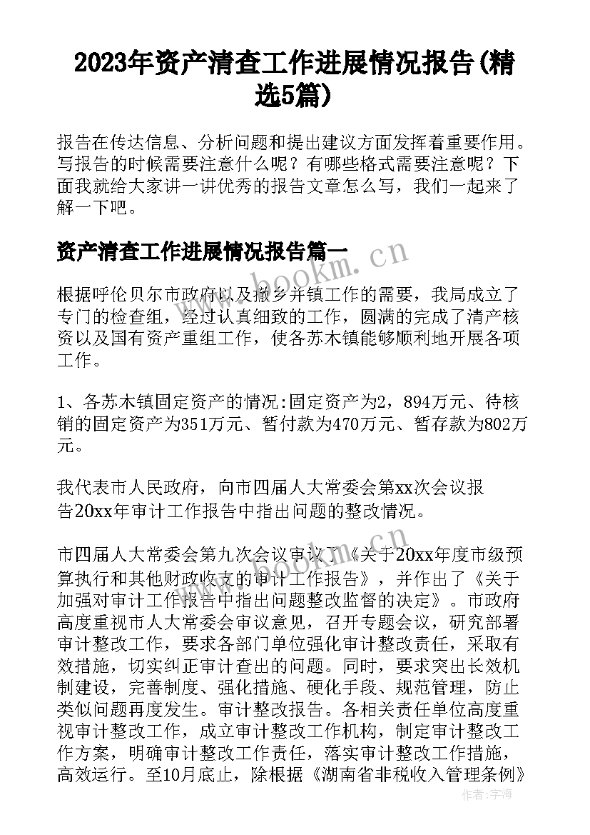 2023年资产清查工作进展情况报告(精选5篇)