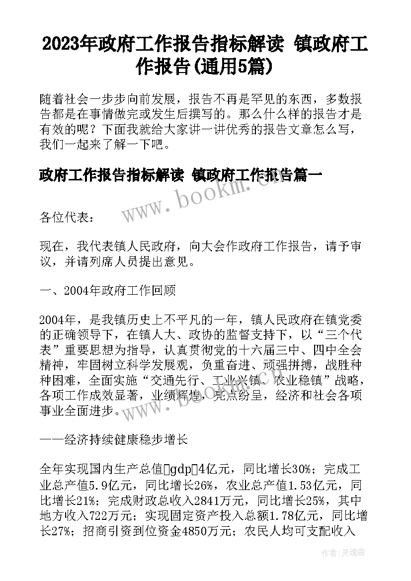 2023年政府工作报告指标解读 镇政府工作报告(通用5篇)