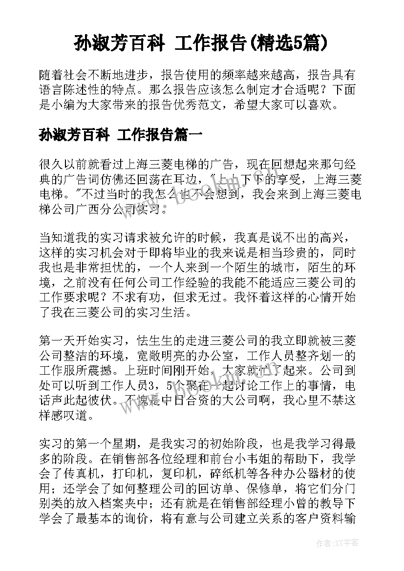 孙淑芳百科 工作报告(精选5篇)