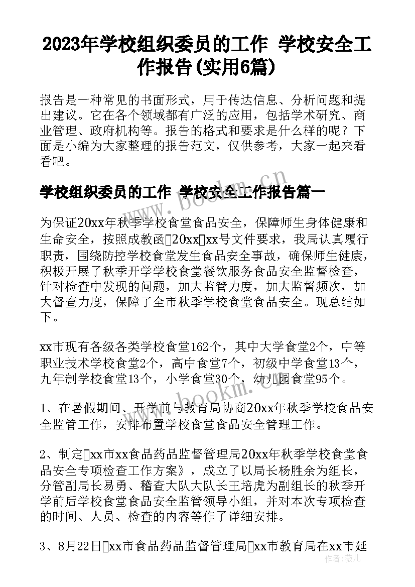 2023年学校组织委员的工作 学校安全工作报告(实用6篇)