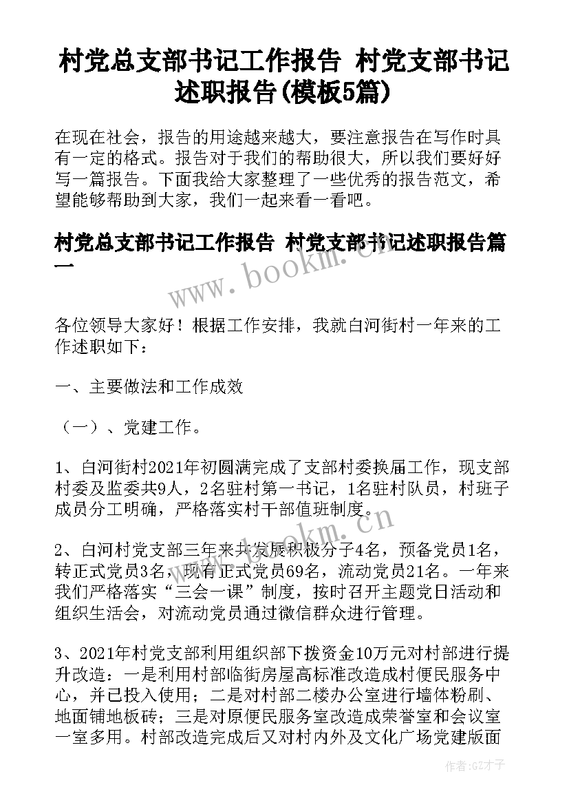 村党总支部书记工作报告 ​村党支部书记述职报告(模板5篇)