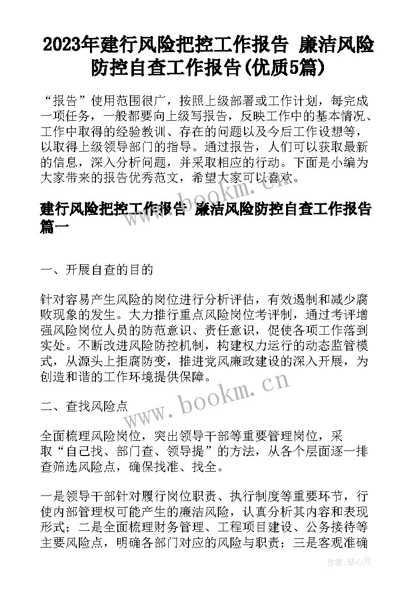 2023年建行风险把控工作报告 廉洁风险防控自查工作报告(优质5篇)