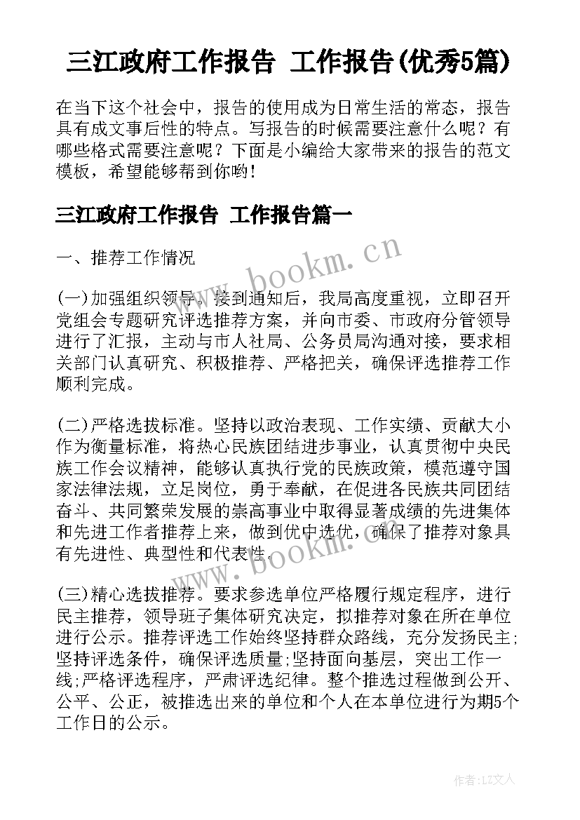 三江政府工作报告 工作报告(优秀5篇)