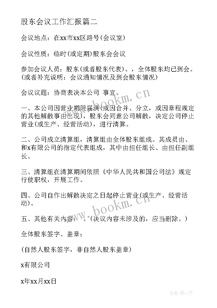 2023年股东会议工作汇报(汇总6篇)