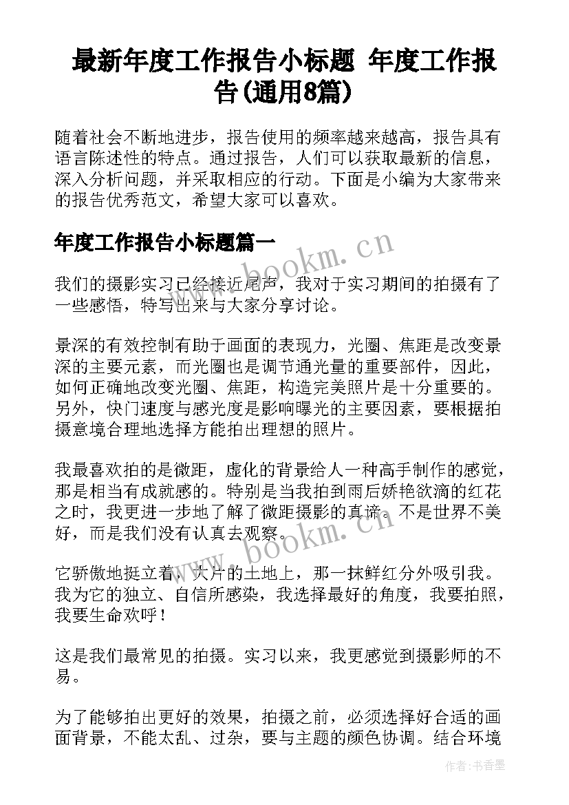 最新年度工作报告小标题 年度工作报告(通用8篇)