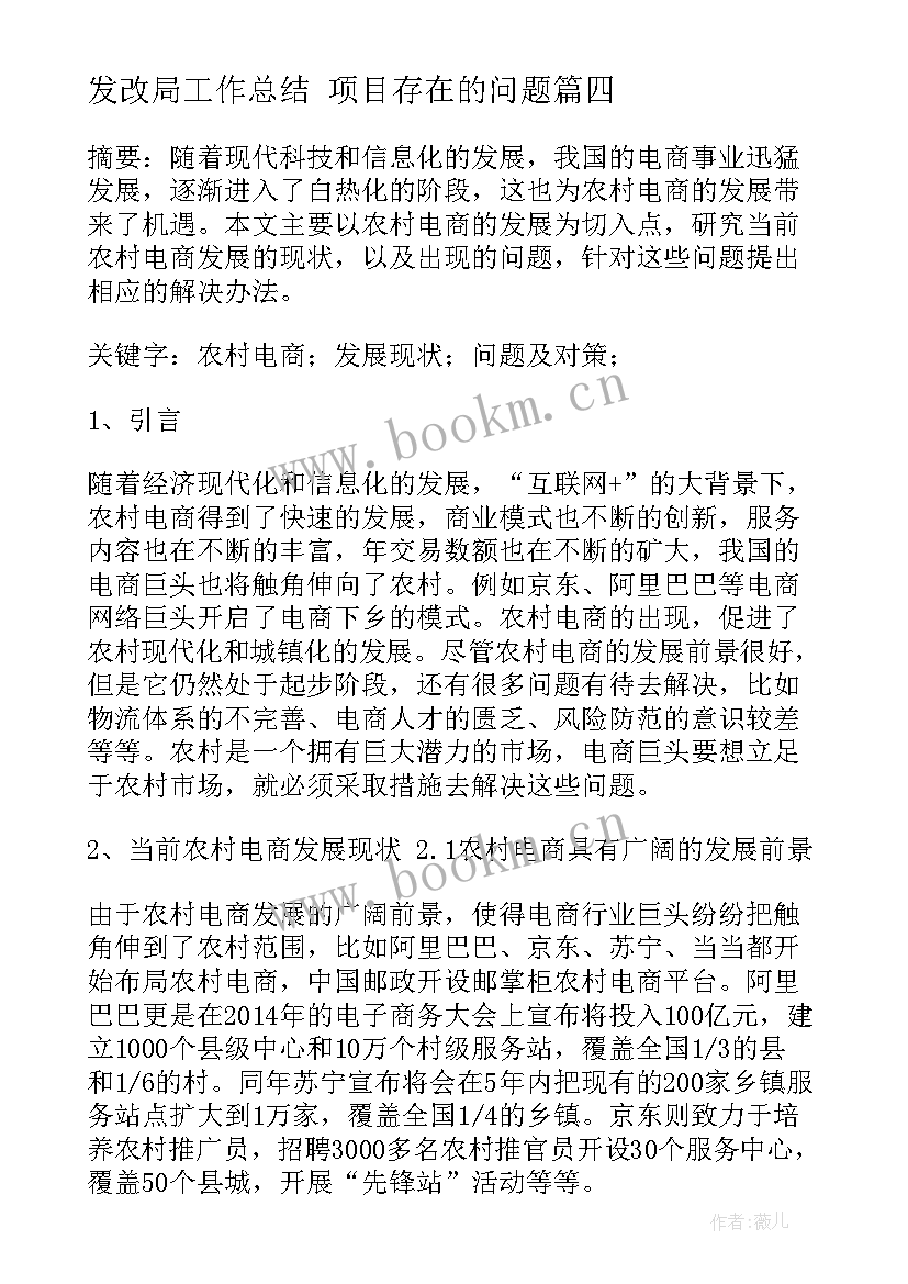 最新发改局工作总结 项目存在的问题(通用5篇)