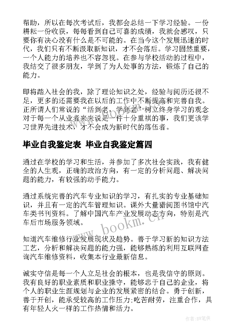 最新毕业自我鉴定表 毕业自我鉴定(模板9篇)