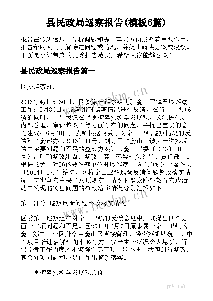 县民政局巡察报告(模板6篇)