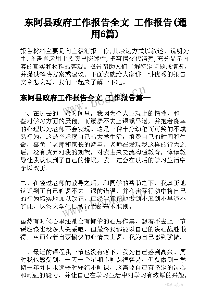 东阿县政府工作报告全文 工作报告(通用6篇)