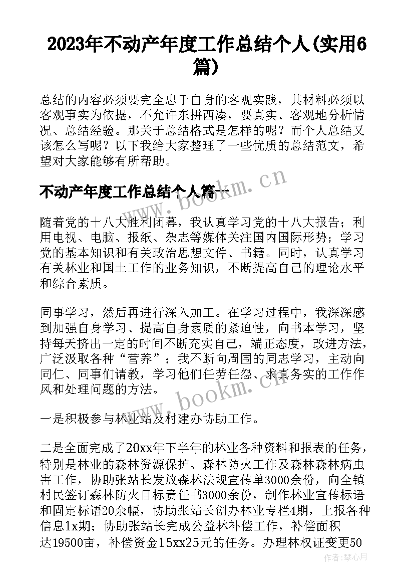 2023年不动产年度工作总结个人(实用6篇)