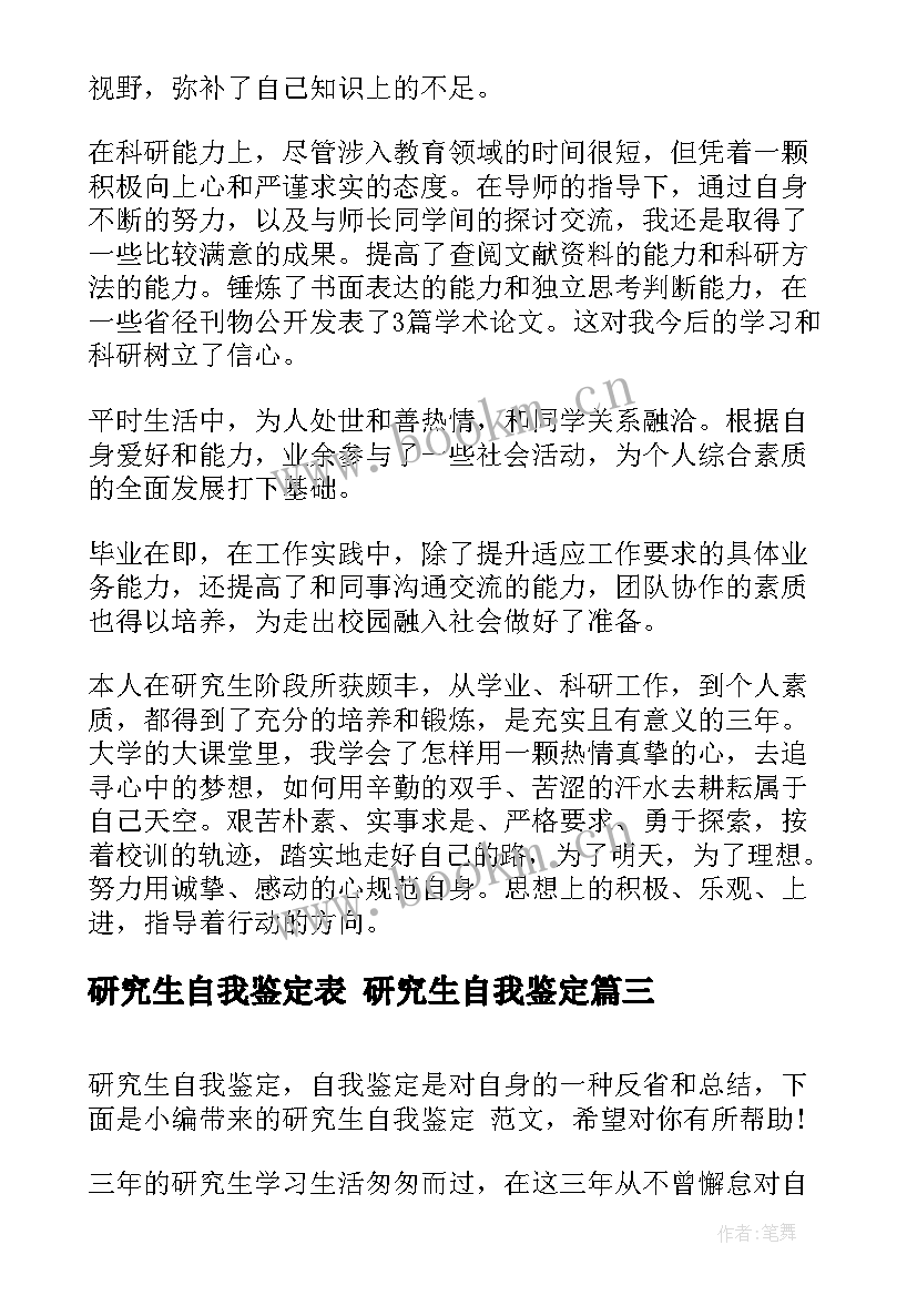 最新研究生自我鉴定表 研究生自我鉴定(通用6篇)