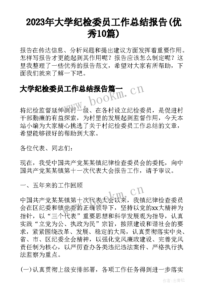 2023年大学纪检委员工作总结报告(优秀10篇)