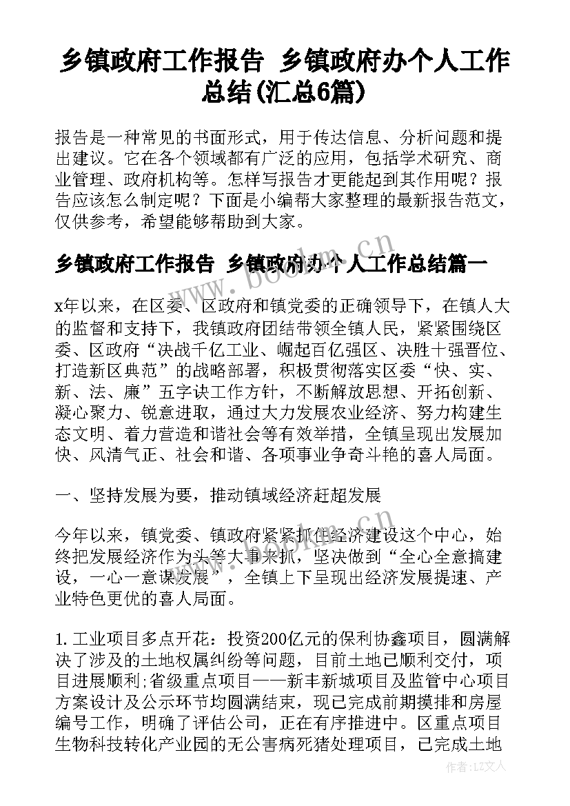 乡镇政府工作报告 乡镇政府办个人工作总结(汇总6篇)