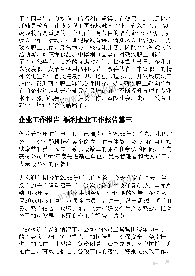 2023年企业工作报告 福利企业工作报告(大全5篇)