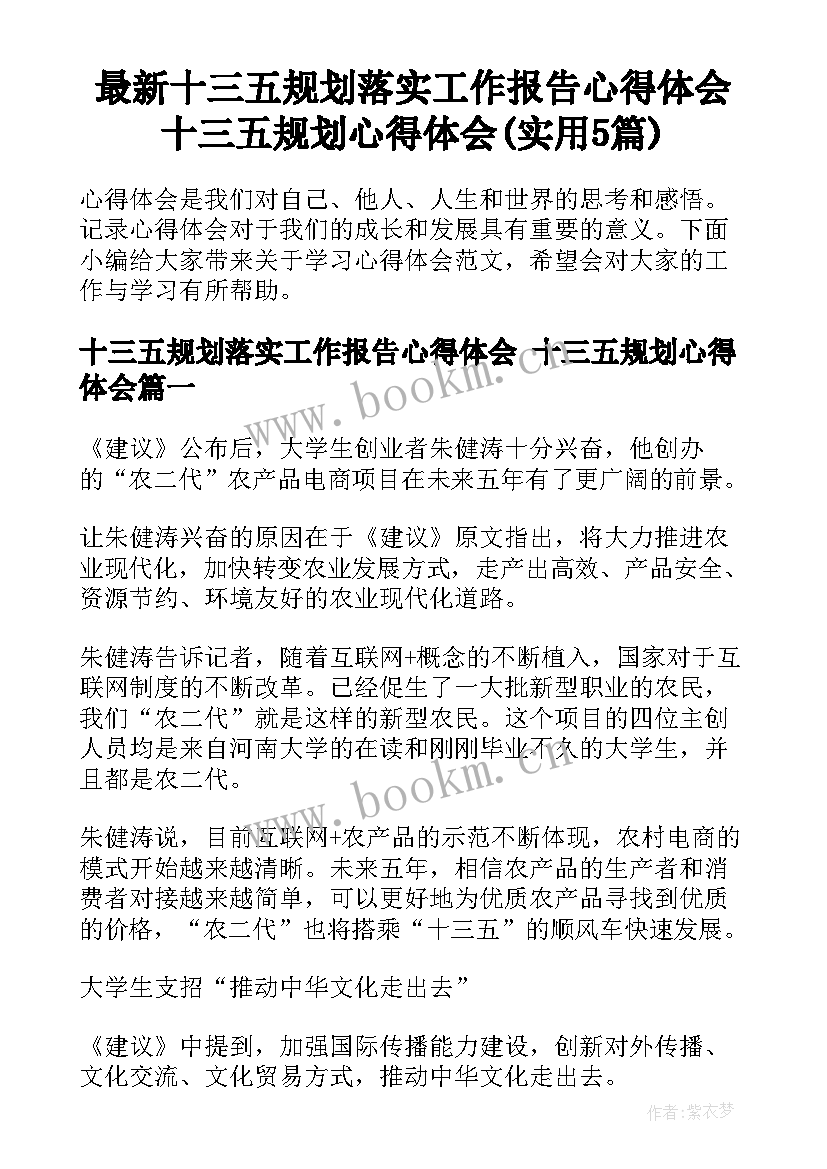 最新十三五规划落实工作报告心得体会 十三五规划心得体会(实用5篇)