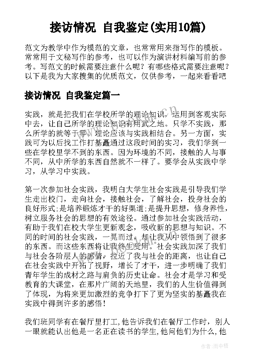 接访情况 自我鉴定(实用10篇)