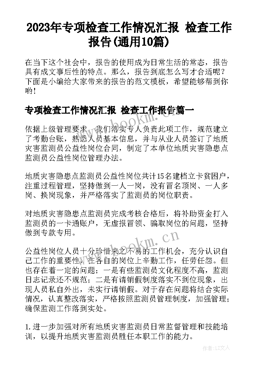 2023年专项检查工作情况汇报 检查工作报告(通用10篇)