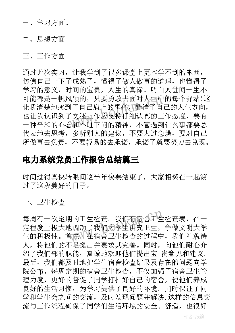 2023年电力系统党员工作报告总结 工作报告总结(通用6篇)