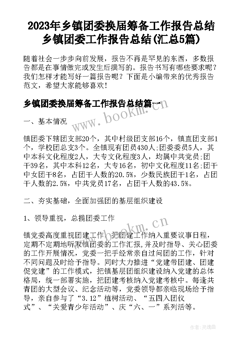 2023年乡镇团委换届筹备工作报告总结 乡镇团委工作报告总结(汇总5篇)