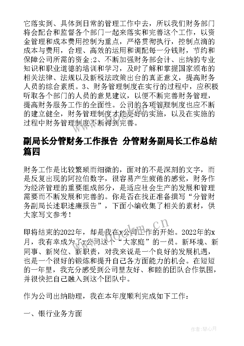 2023年副局长分管财务工作报告 分管财务副局长工作总结(大全5篇)