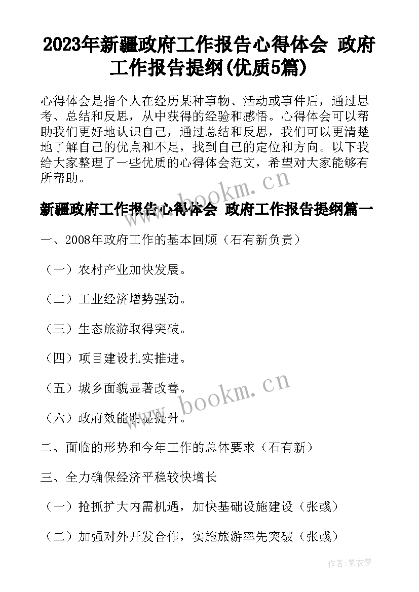 2023年新疆政府工作报告心得体会 政府工作报告提纲(优质5篇)