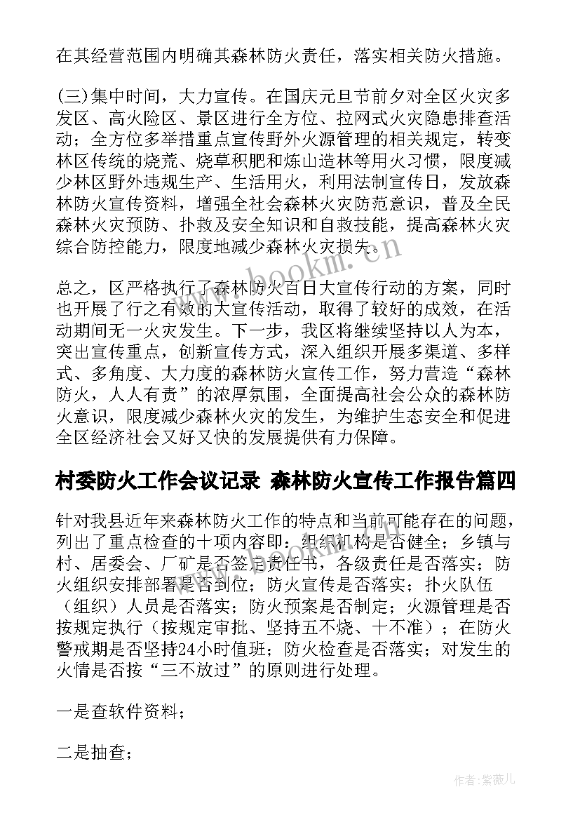 2023年村委防火工作会议记录 森林防火宣传工作报告(模板5篇)