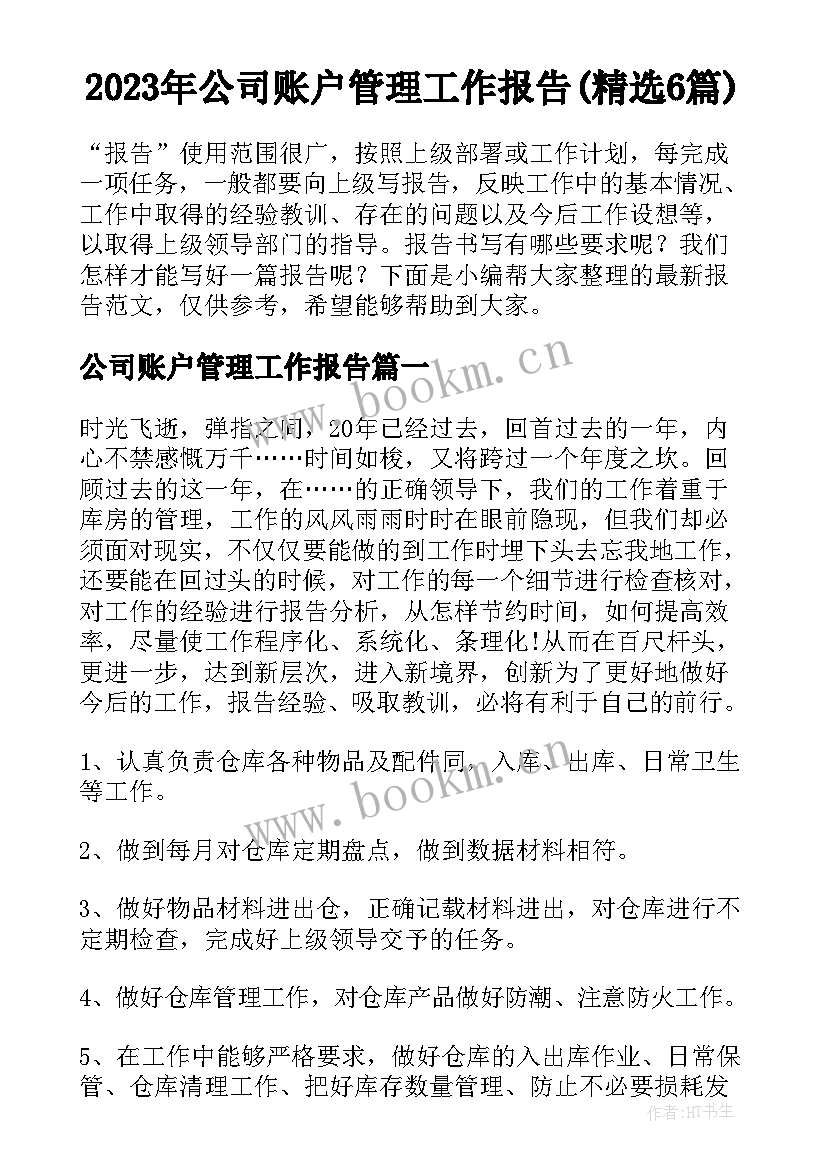 2023年公司账户管理工作报告(精选6篇)