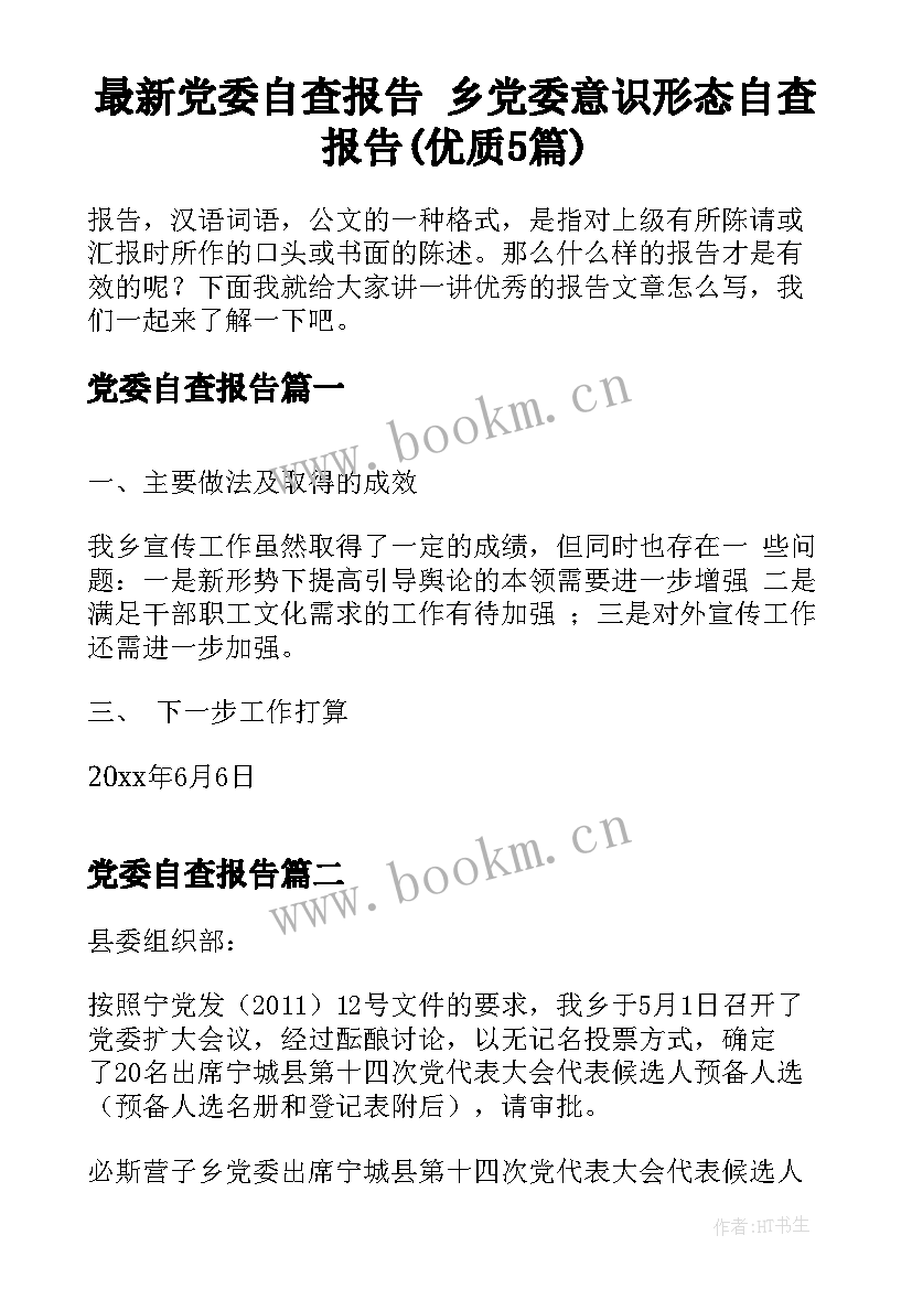 最新党委自查报告 乡党委意识形态自查报告(优质5篇)