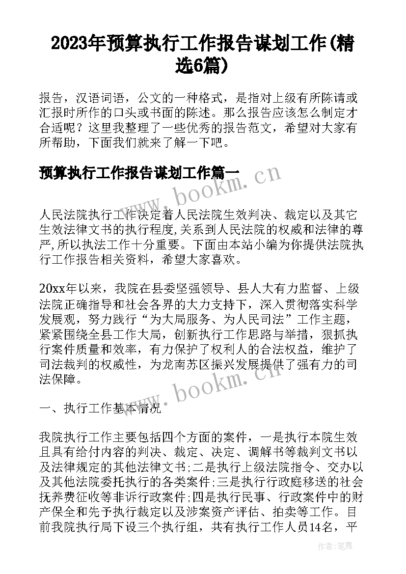 2023年预算执行工作报告谋划工作(精选6篇)