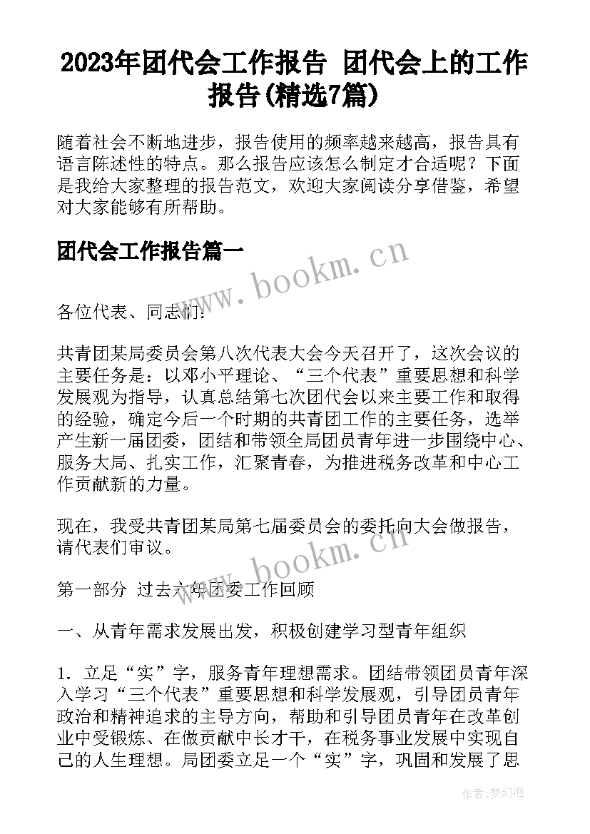 2023年团代会工作报告 团代会上的工作报告(精选7篇)