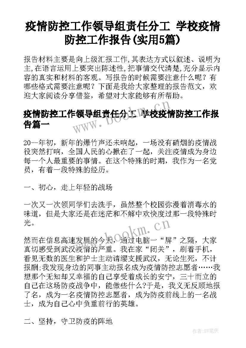 疫情防控工作领导组责任分工 学校疫情防控工作报告(实用5篇)