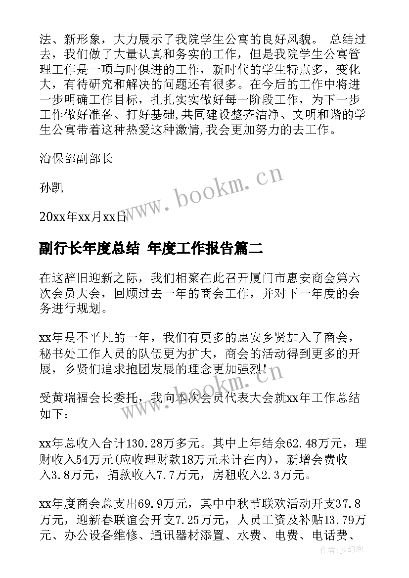 最新副行长年度总结 年度工作报告(通用8篇)