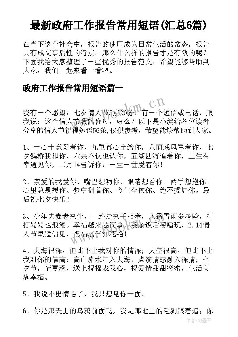 最新政府工作报告常用短语(汇总6篇)