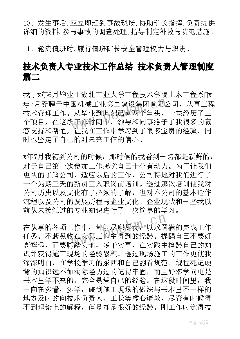 2023年技术负责人专业技术工作总结 技术负责人管理制度(汇总5篇)