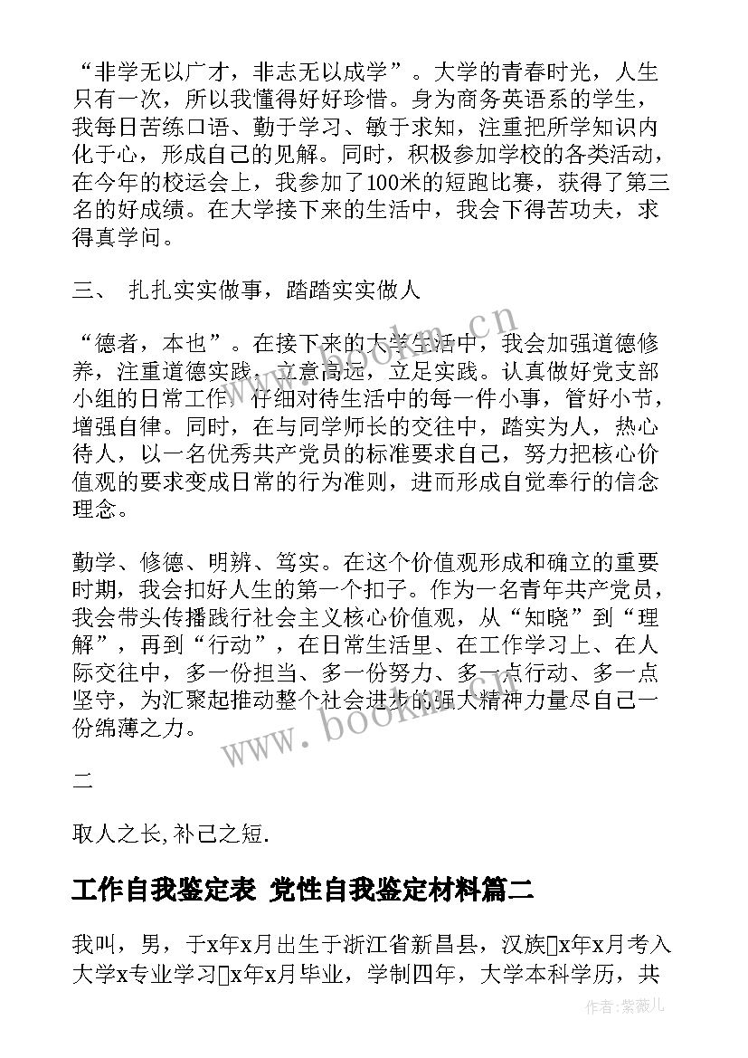 最新工作自我鉴定表 党性自我鉴定材料(精选8篇)